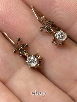 Pretty and Delicate Antique. 80CT Old Mine Cut Diamond Yellow Gold Earrings