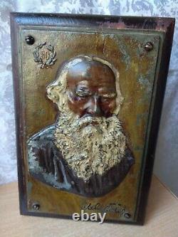 RARE Vintage antique lev Tolstoy Metal Statue figurine figure bas relief old