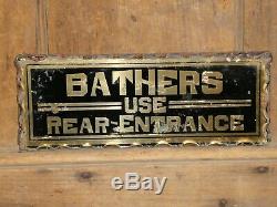 Rare Old Original Bathers Reverse Glass Gold Trade Sign Hotel Vintage Antique