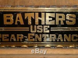 Rare Old Original Bathers Reverse Glass Gold Trade Sign Hotel Vintage Antique