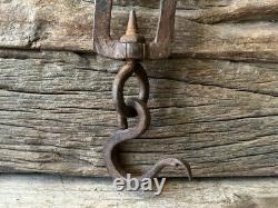 Rare Old Vintage Hand Forged Rustic Iron Primitive Weighing Scales Tool / Hook