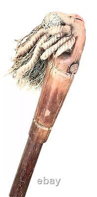 Rare Vintage Antique Polynesian Carved Wood Knob Swagger Walking Stick Cane Old