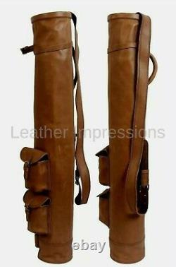 Real Tan Leather Sunday Club Golf Bag Old School With Two Pockets Vintage Bag