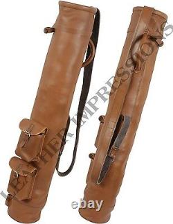 Real Tan Leather Sunday Club Golf Bag Old School With Two Pockets Vintage Bag