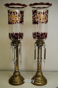 Russian Antique Glass Lighting Old Victorian Candle Stick Holder Oil Candelabra