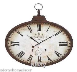 Rustic Metal Oval Wall Clock Old World Industrial Vintage Antique Chic Rust