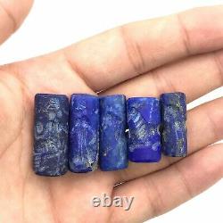 Sale 10 Pcs Old Near Eastern Lapis Lazuli Carnelian Intaglio Cylinder Seal Beads