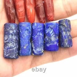 Sale 10 Pcs Old Near Eastern Lapis Lazuli Carnelian Intaglio Cylinder Seal Beads