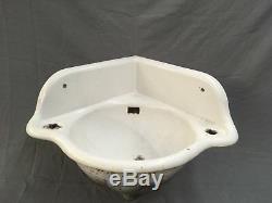 Small Antique Cast Iron White Porcelain Corner Sink Vtg Bath Salvage Old 488-17E