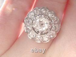 Stunning French Edwardian Art Deco Platinum Old Cut Diamond 1.40ct Cluster Ring