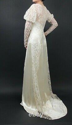 VINTAGE 1930s Wedding Lace & Satin Overdress Art Deco Old Hollywood VG condition