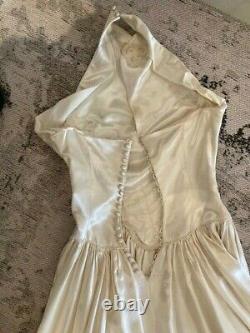 VINTAGE 1940s Liquid Satin Wedding Dress Halter Old Hollywood Rockabilly Bride