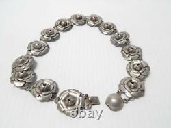 VINTAGE ANTIQUE MEXICAN SOUTHWEST STERLING SILVER ROSE NECKLACE old patina 16