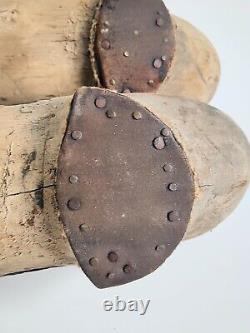 Very Old Pattens Antique Overshoes Carved Wood Leather Metal Rope Possible Slave