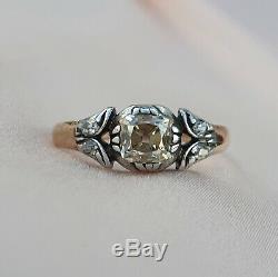 Victorian. 56 Old Mine Cut Diamond Engagement Ring Antique solitare Gold Vintage