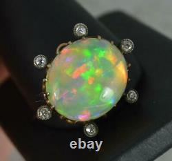 Victorian Impressive Opal and Old Cut Diamond Celestial Brooch