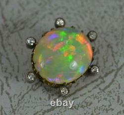 Victorian Impressive Opal and Old Cut Diamond Celestial Brooch