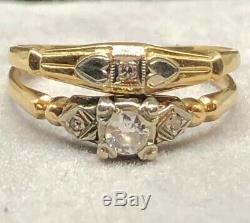 Vintage 14k Gold Estate Diamond Engagement Ring Wedding Set Antique Old