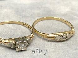 Vintage 14k Gold Estate Diamond Engagement Ring Wedding Set Antique Old