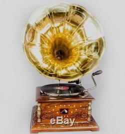 Vintage 1880 Hmv Gramaphone With Antique Old Music Square Box Phonograph HB 03