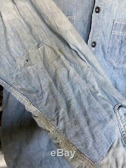 Vintage 1920s 1930s Mens Chambray Workwear Shirt JC Penney Chin Strap Farm Old