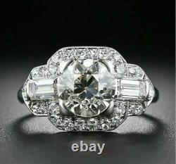 Vintage 2.10-Ct Old European Cut Diamond Wedding Antique Art Deco Silver Ring