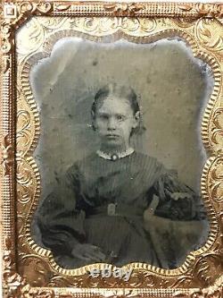 Vintage Antique1800'Gold Plate Tintype Photograph Portrait Child Girl Old