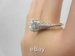 Vintage Antique 18K White Gold 0.24 CT Diamond Filigree Ring Old European Cut