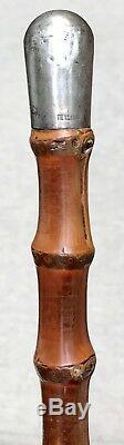 Vintage Antique 19C Bamboo Walking Stick Cane Sterling Silver Top Hallmarked Old