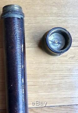 Vintage Antique 19C England Gadget Compass Spy Glass Walking Stick Cane Horn Old