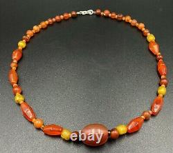 Vintage Antique Banded Agate Carnelian Glass Jewelry Old Beads Necklace