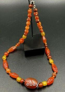 Vintage Antique Banded Agate Carnelian Glass Jewelry Old Beads Necklace