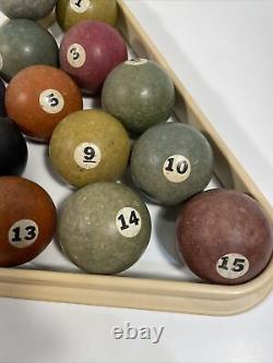 Vintage Antique Billard Pool Ball Set 1-15 and cue ball Old! 2 1/8