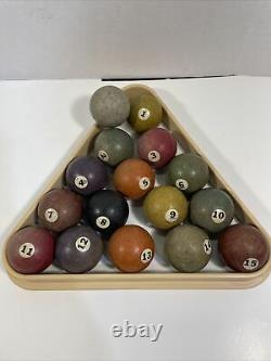 Vintage Antique Billard Pool Ball Set 1-15 and cue ball Old! 2 1/8