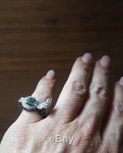 Vintage Antique Estate Emerald Old Cut Diamond Filigree Palladium Ring Size 5.5