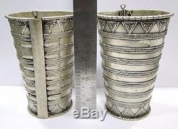 Vintage Antique Ethnic Tribal Old Silver Cuff Bracelet Bangle Pair Rajasthan Ind