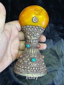 Vintage Antique Old Aka Turkmen Tribe Silver with amber Ornament