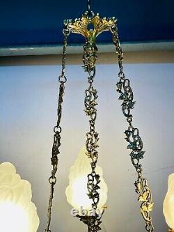 Vintage Antique Old Art Nouveau Mermaid Ceiling Hanging Chandelier Lamp Light
