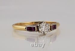 Vintage Antique Old Euro Cut Diamond & Ruby Ring 18k & Platinum Size 6.25
