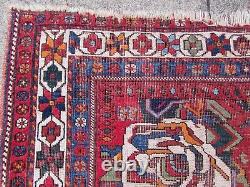 Vintage Antique Shabby Chic Old Hand Made Oriental Wool Red Rug 183x148cm