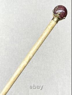 Vintage Antique Stone Marble Ball Top Swagger Knob Walking Stick Cane Old