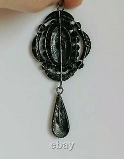 Vintage Antique Victorian Mourning Jewellery Rare Vauxhall Jet Glass Old Pendant