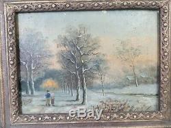 Vintage Antique old German Oil Painting Woods scene landscape framed art