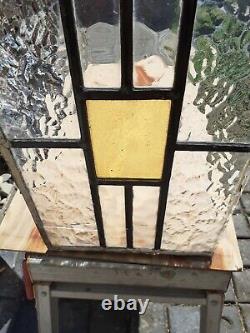 Vintage Coloured Stained Privicy Glass Panel old project yellow amber 17 x 11
