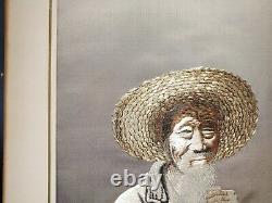 Vintage Early-Mid 20C Antique Signed Asian Japanese SILK EMBROIDERY Art Old Man