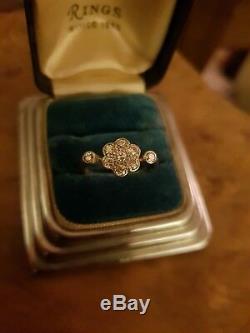 Vintage Edwardian Antique Daisy Diamond Ring Old Cut Stones Original 18ct