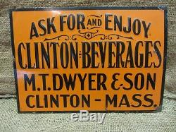 Vintage Embossed Clinton Beverages Sign Antique Old Signs Soda Drink RARE 6940