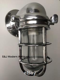 Vintage Industrial Wall Light Silver Aluminium Bulkhead Marine Nautical Lamp Old