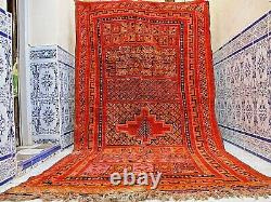 Vintage Moroccan Azilal Rug Handmade Area Carpet Old Berber Tribal wool Kilim