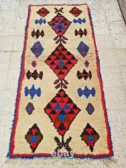 Vintage Moroccan Rug Handmade Azilal Rug Wool Old Tribal Berber Kilim 6'4 x2'8